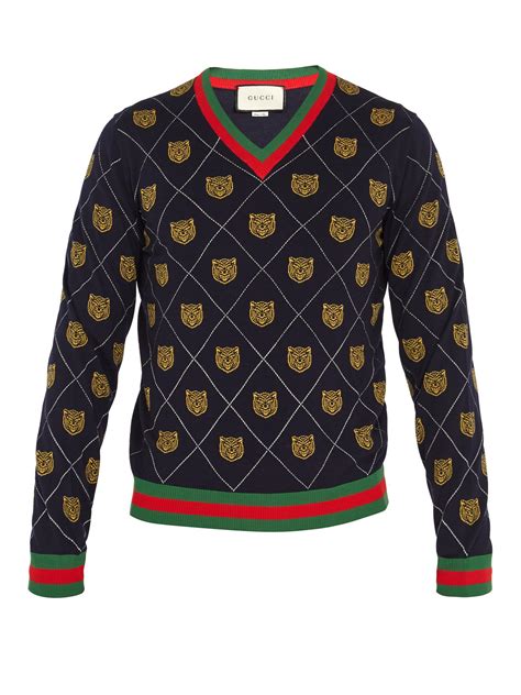 gucci tiger wool cardigan intarsia wool-blend